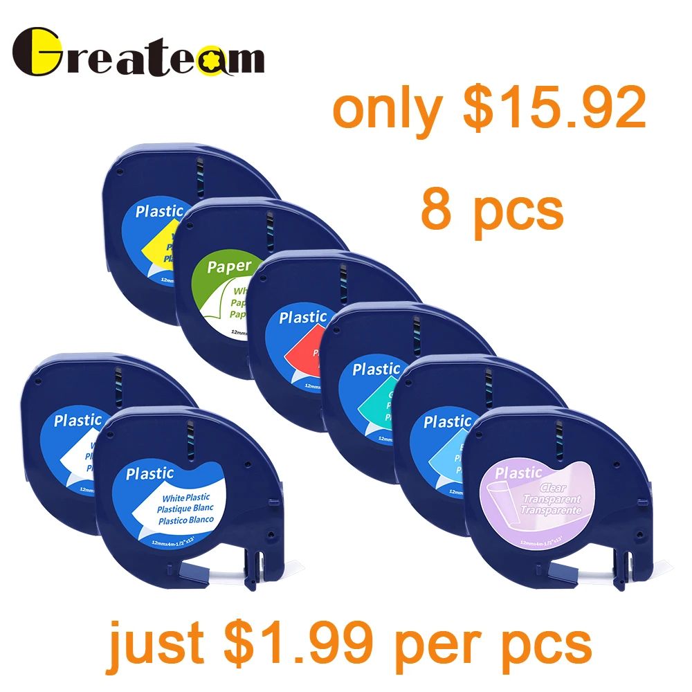 

8 Pcs/Lot 91330 91331 91332 91332 12267 91200 91201 for DYMO LetraTag Plastic Tape 92102 Dymo Label Maker Dymo Label Printer