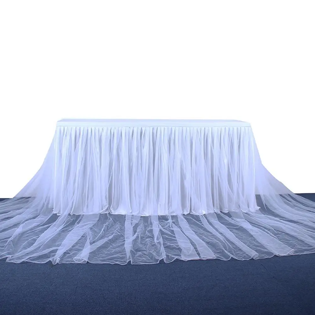 SaiDeng Резьбовая ленточная настольная юбка с тюлем элегантные вечерние свадебные украшения стола(длинный Тюль)-15