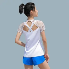 OVESPORT Для женщин Фитнес однотонные футболки короткий рукав Gyming тренировки Для Женщин Йога рубашка выдалбливают сексуальные спортивные рубашки майка