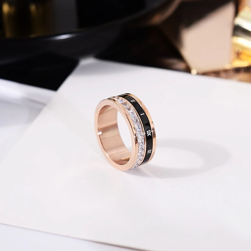YUN RUO вращающийся Римский номер циркониевое кольцо розовое золото подарок на день рождения Женская мода титановая сталь ювелирные изделия никогда не выцветает