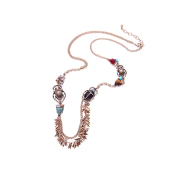 

Chic Fashionable Exquisite Glass Acrylic Crystal Geometric Insect Necklace Colorful Egyptian Long Peace Jewelry Necklaces