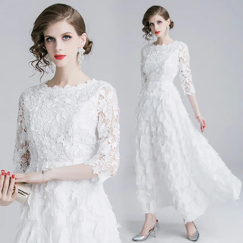 Первая песня ажурные кружева платье New2019 женская летняя обувь белое перо