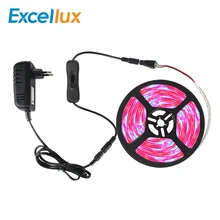 5 м 5050 Светодиодный светильник для выращивания растений, водонепроницаемый, 12 В постоянного тока, светодиодный светильник для выращивания растений, набор лент с питанием и переключателем для аквариума, теплицы