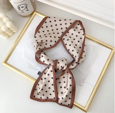 22colors Fashion Dot Skinny long silk Scarf Women Hair Tie Band Kerchief Wrist Ribbons Fashion Head Neck Silk Satin Bag Scarf 2