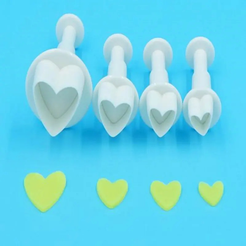 

4pcs/set Heart Plunger Fondant Cutter Plastic Cookie Cutter Sugarcraft Mold Cake Decorating Tools