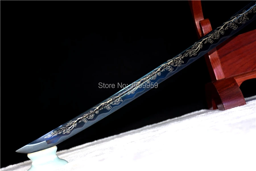 Blue 1090 Carbon Steel Sharp Japanese Samurai Sword Katana Full Tang Home Decoration Collection Real Asian Knife Saber