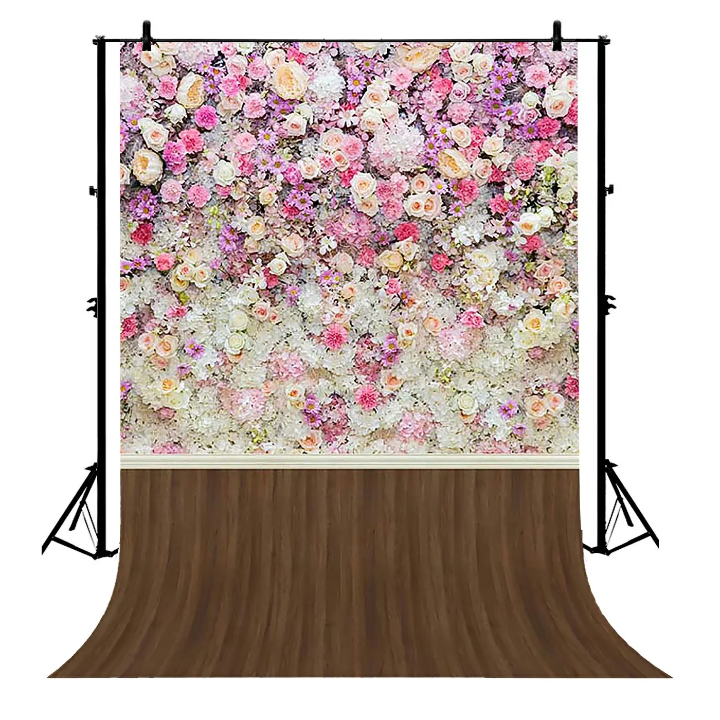

5x7ft Colorful Flower Wall Wooden Floor Princess Polyester Photo Background Portrait Backdrop