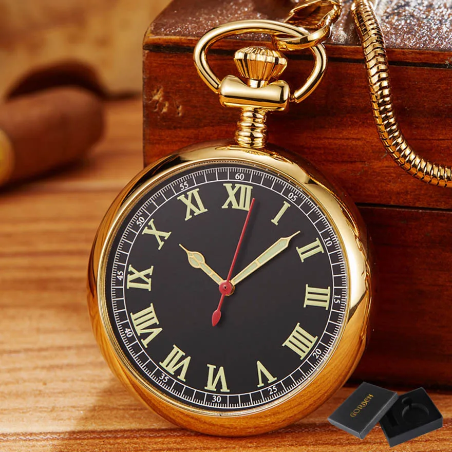 Роскошные Серебристые Механические карманные часы со светящимися стрелками для мужчин и женщин золотистого цвета с римскими цифрами Брелок с цепочкой российские автоматические хорошие часы - Цвет: Gold Pocket Watch
