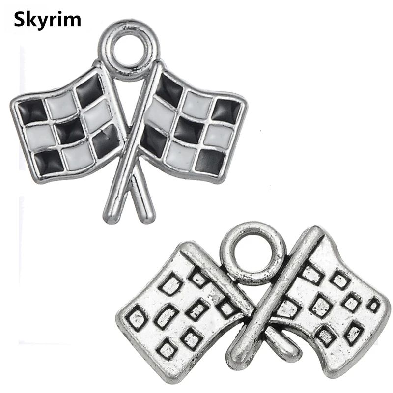 

Skyrim COOL Racing Flags/Black and White Grid Flag Enamel Charms F1 Pendants DIY Jewelry Findings Accessories For Necklace 20PCS