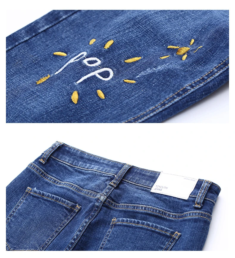 Toyouth, микро-эластичные узкие джинсы с вышивкой, джинсовые брюки-карандаш длиной до щиколотки, обтягивающие джинсы для женщин