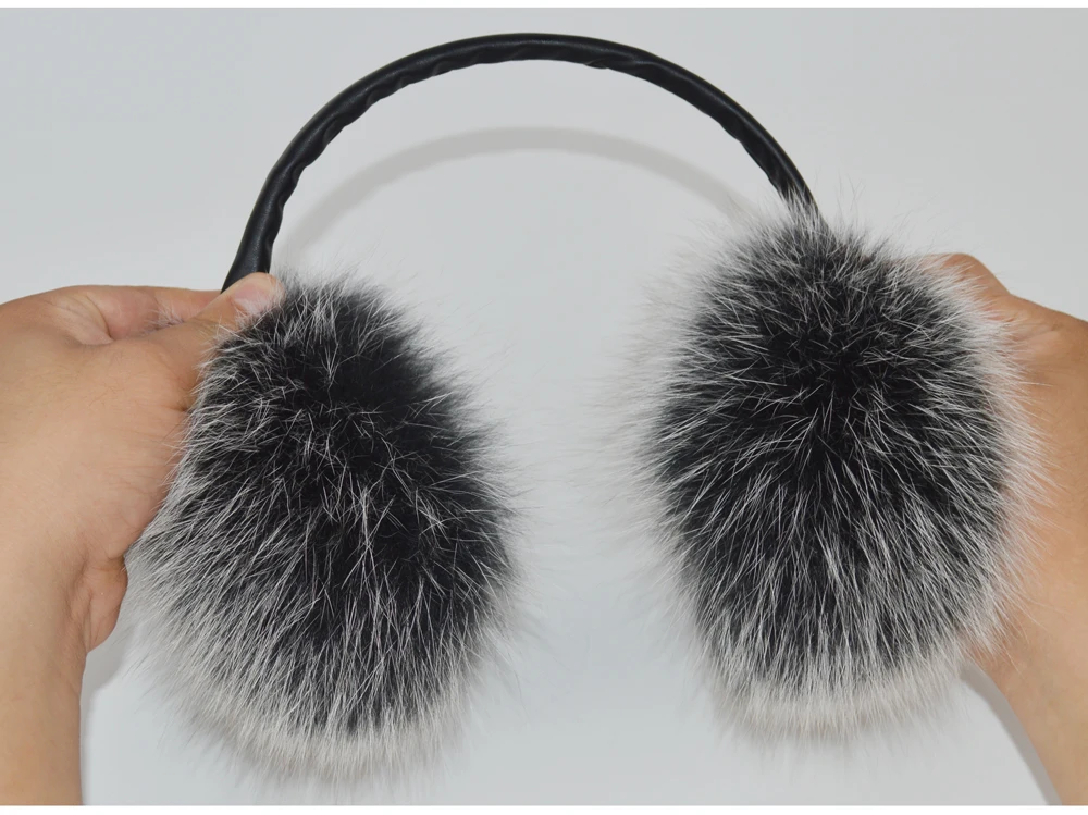 Adjustable Genuine Real Fox Fur Earmuff Women Winter Warm Big Fox Fur Plush Ear Muffs Girls Lovely Real Fox Fur Earmuffs