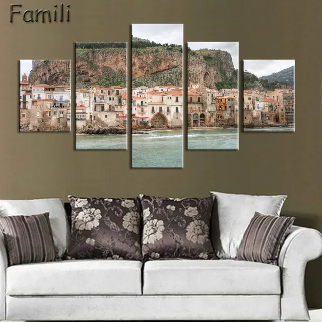 Hd 5 Piece Beautiful Village In Italy Modern For Home Decor Hd 5 Piece Beautiful Village In Italy Modern For Home Decor Paintings On Canvas Wall Art Decorations Artwork