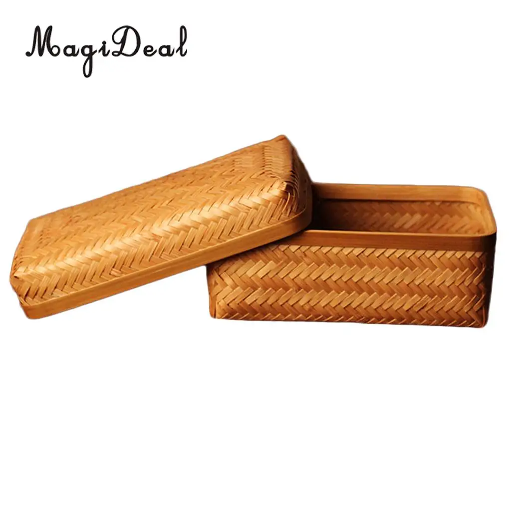 Bamboo Storage Basket Tray Food Hamper Bread Fruit Tea Box Organizer w/ Lid