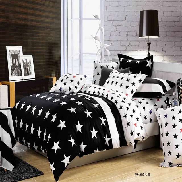 2016 newest 4pcs cartoon black white striped bedding sets king size black and white king sheets
