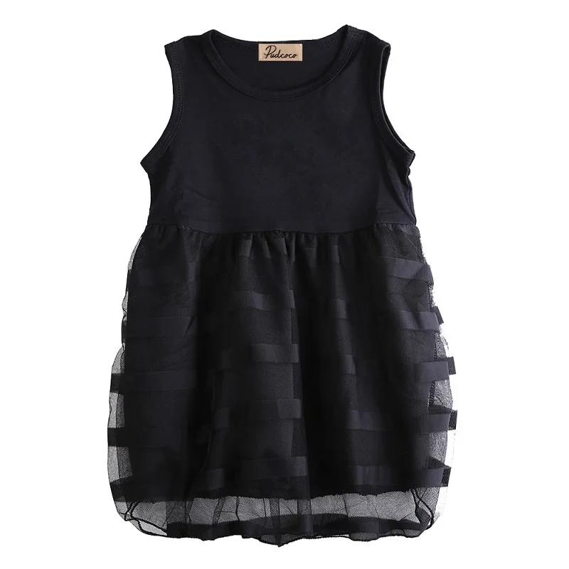

2016 Hot Baby Kids Girls Black Wedding Princess dress Summer Solid Party Tulle Dress