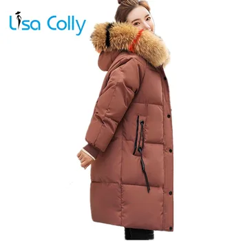 

Lisa Colly New Women Winter Coat Jacket Women Colorful Fur Hooded Thick Down Parkas Long Cotton Coat Slim Warm Winter Outwear