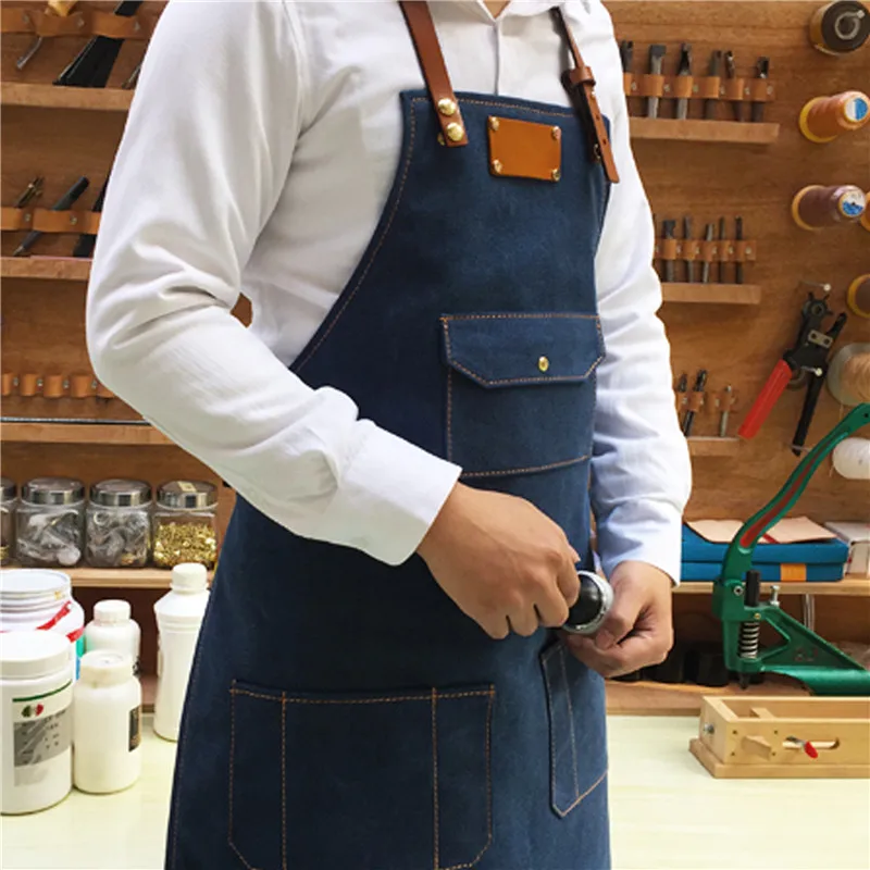Denim Pocket BBQ Apron Adult Cooking Adjustable Shoulder Strap Durable
