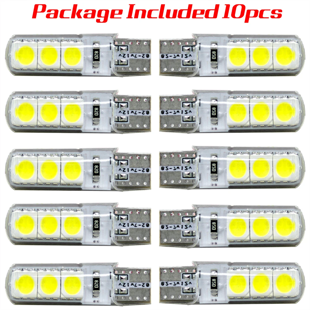 10 шт. светодиодный W5W T10 сигнальные лампы 194 5050 W5W COB 6SMD парковочная лампа авто клинообразный габаритный светильник CANBUS яркий белый лицензионный светильник