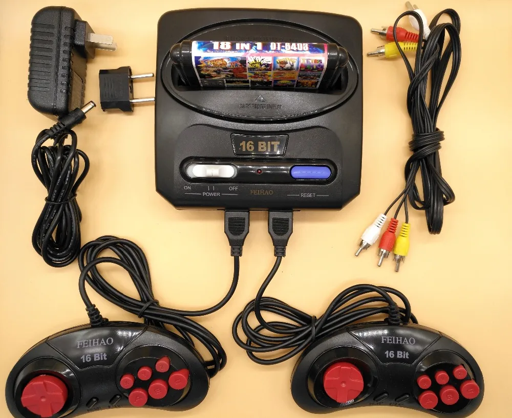 

FEIHAO Retro TV Video Game Console For MegaDrive 16 Bit Game Cartridge with 14 Built-in Games and 18 in 1 Game Card AV Output