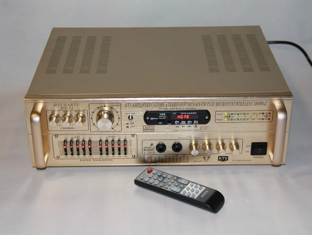Профессиональный KTV усилитель HY21 1000 Вт * 2 стерео Hi Fi MP3/4/5 FM радио беспроводной