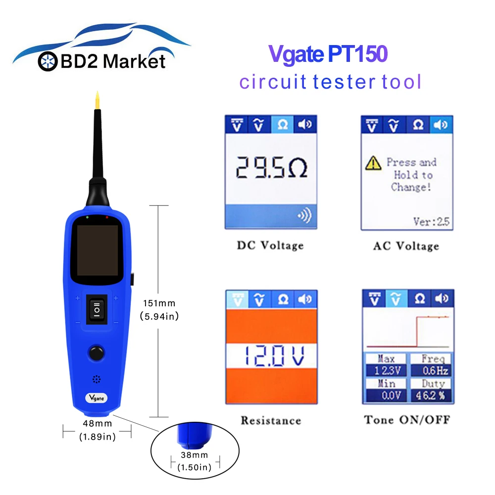 

Vgate power probe PT150 Car Electric Circuit Tester Power scan tool Same asAutek YD208 Autel PS100 12-24V diagnostic tool