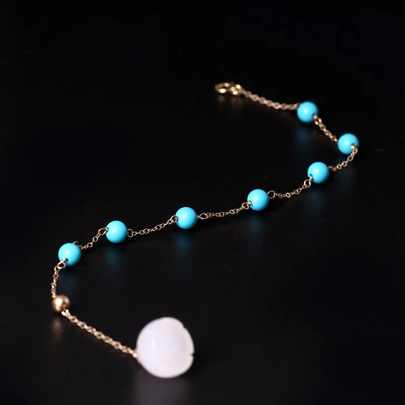 Tur-quoise beads lotus seeds 14k bracelet Jewelry fashion hypoallergenic bracelets for girl gift