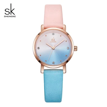Цветные кожаные женские часы Shengke