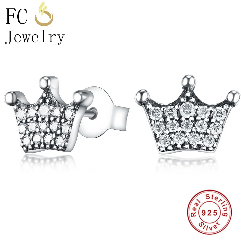 

FC Jewelry 925 Sterling Silver Small Crown Clear Cubic Zirconia Stud Earrings For Women Brincos 2019 Fashion Pendientes Bijoux