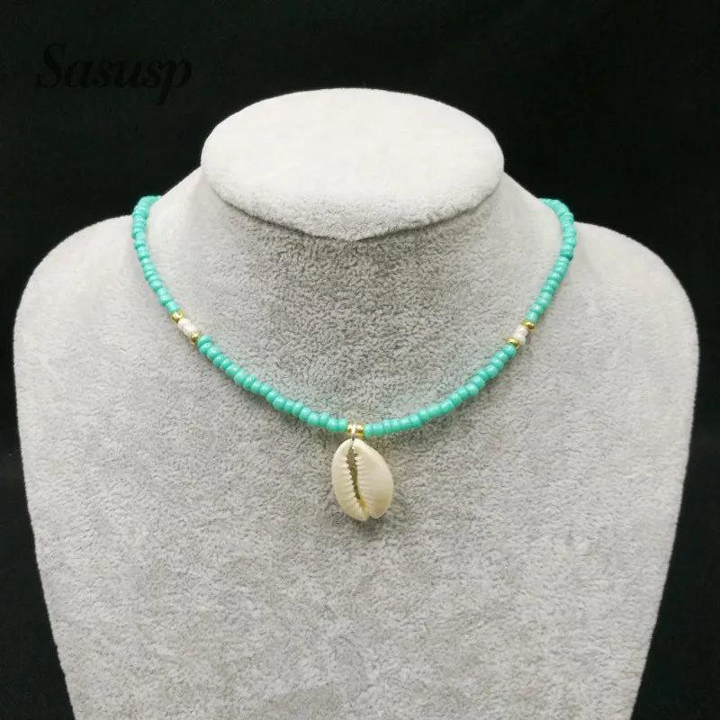 Sasusp Boho оболочки синий ожерелье из бисера летние пляжные ожерелья для Для женщин