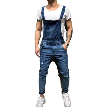 

MORUANCLE Fashion Men's Hi Street Ripped Jeans Bib Overalls Streetwear Distressed Denim Jumpsuits Suspender Pants With Holes