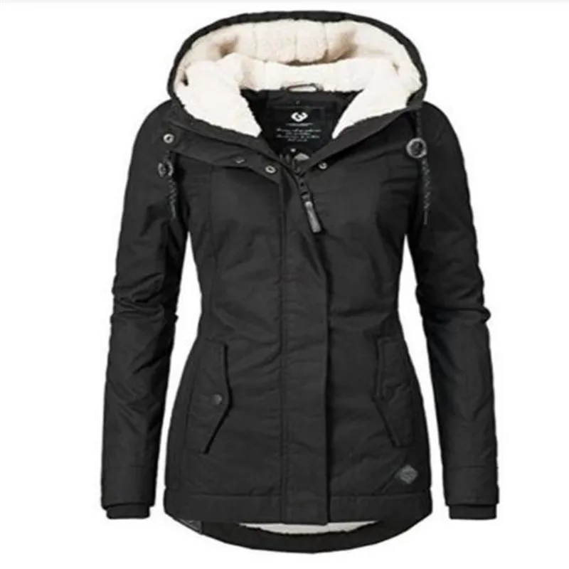 

Women Winter Jacket Coat Cotton Windproof Slim Outerwear Fashion Elastic Waist Zipper Pocket Hooded Drawstring Overcoats Autumn