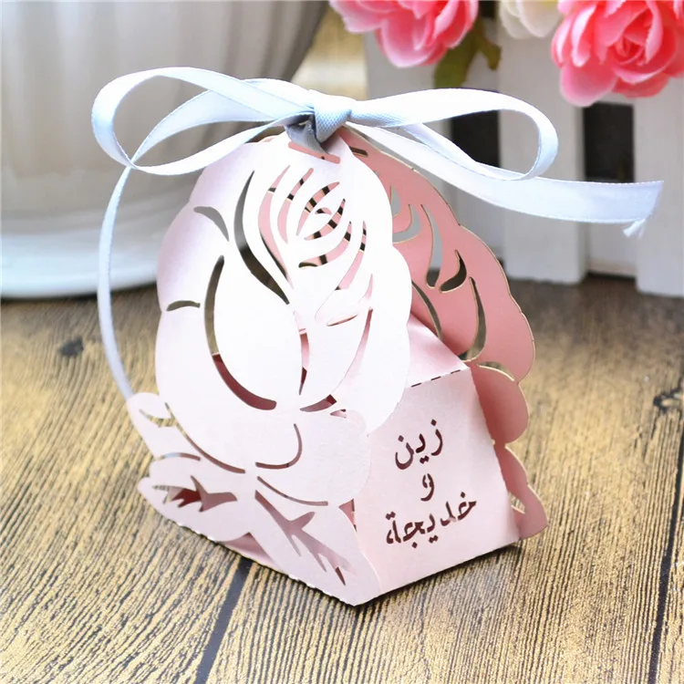 

Rose customized wedding party laser cut pink candy box