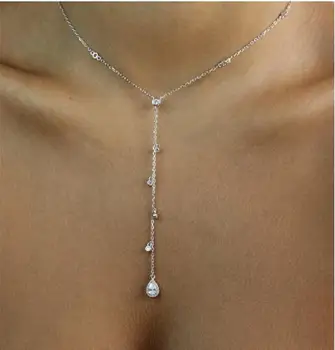 

colorful cz tear drop cz charm Simple Y Style Chain Long Necklaces & Pendant Rose Gold Color Lariat sexy Chain Jewelry For Women