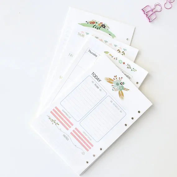 flower a5 filofax printed inserts weekly planner refills planner