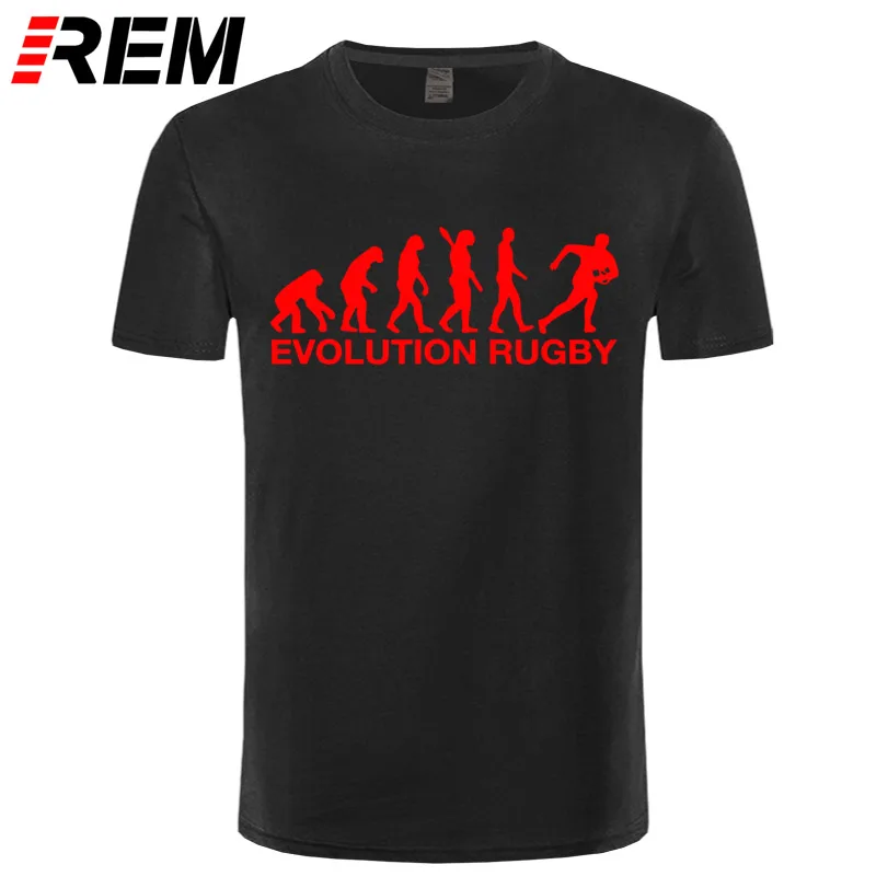 REM Эволюция Rugbying печатных хлопковые футболки Для мужчин Повседневное короткий рукав с О-образным вырезом Футболка Веселая в стиле «хип-хоп» Для мужчин s спортивные Футболки замшевые туфли для мужчин