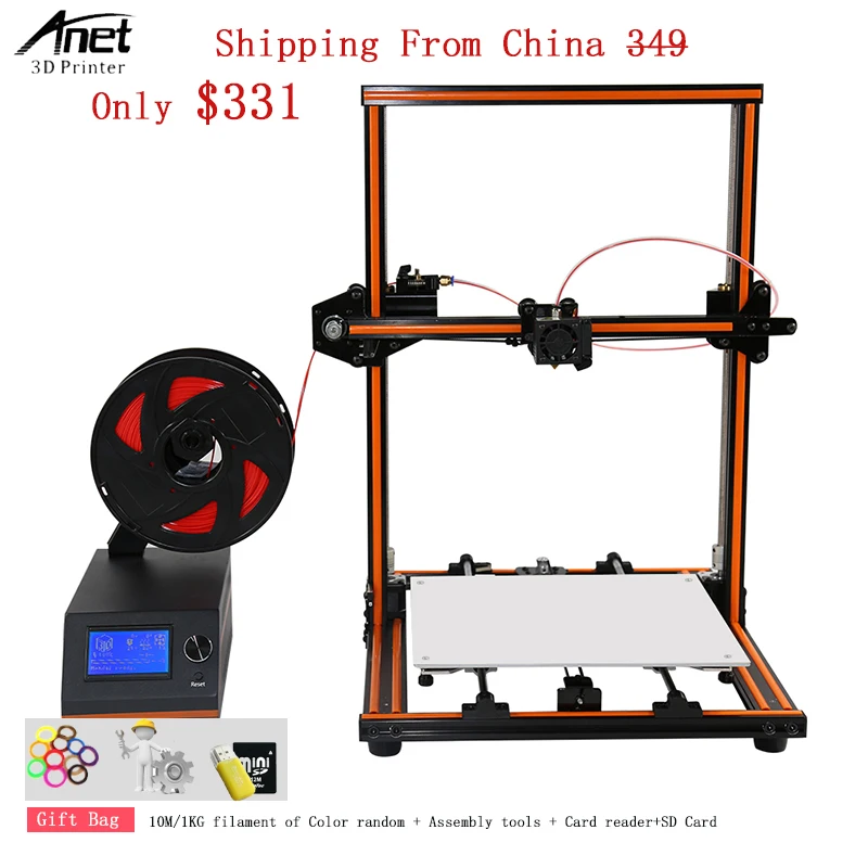 

Anet 3D Printer Machine Easy Assembly 10 Minutes Large Printing Size 300*300*400MM Aluminum Frame E12 3D Printer With Filament