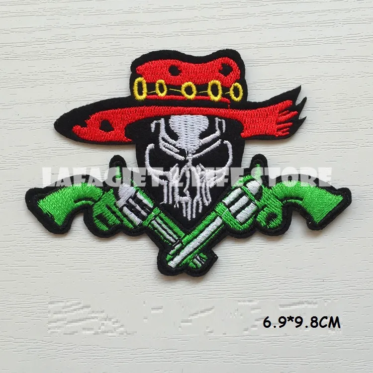 3pc/lot Gun Skull head LOGO Patches for Clothing Jacket Bag punk
