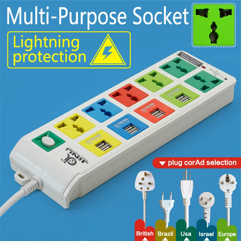 Surge Protected smart socket 6 Outlet Power Socket & 8 usb socket with EU UK US universal power strip