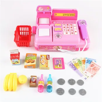 

18pcs Plastic Simulated Cash Fruit Shopping Cart Supermarket Cash Register Toy Pretend Play Miniature Furniture Kids Toys