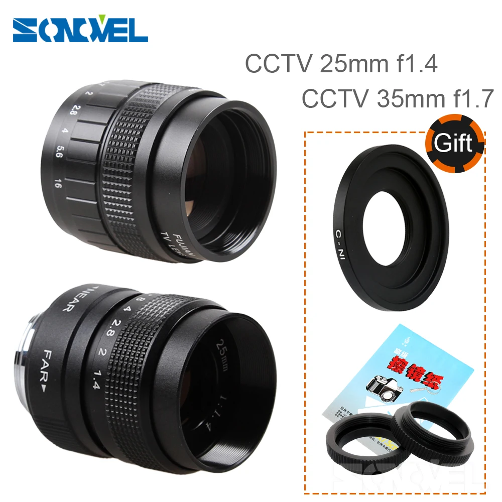 ТВ объектив 2 в 1 25 мм F1.4 CC TV + 35 F1.7 для телевизора макрокольцо Nikon AW1 S2 J4 J3 J2 J1 V3 V2 V1