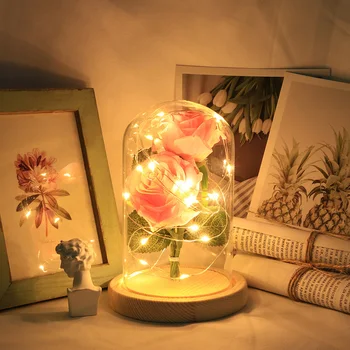 

Artificial Plastic Dual Rose Flowers 20LED Copper Wire Night Light Glass Cover Night Lamp Birthday Party Ornaments