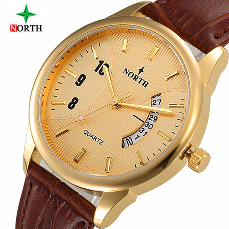 

Men Leather Watch Quartz Masculino Relojes Brand NORTH Luxury Wristwatch water resist Clock Top quality male watches reloj hombr