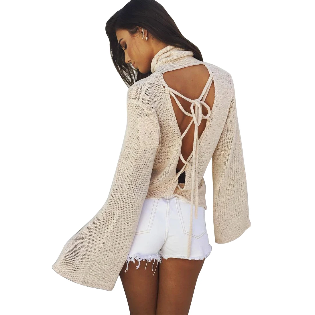 casual women backless lace up sweater pullovers actual christmas sweaters