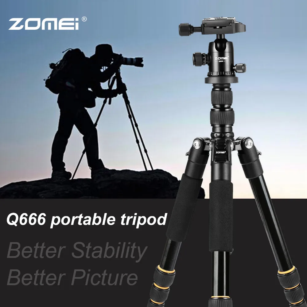 

New ZOMEI Q666 Professional Aluminium Alloy Tripod Kit Monopod Ballhead For Travel DSLR Camera Light Compact Portable Stand
