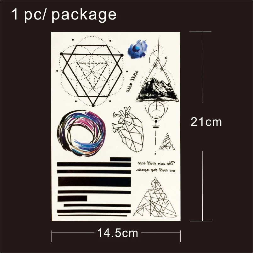 T1802 1 шт., Геометрическая линия, временная татуировка с треугольником, горой, линией, сердцем и округлостью, рисунок, татуировки для окрашивания тела