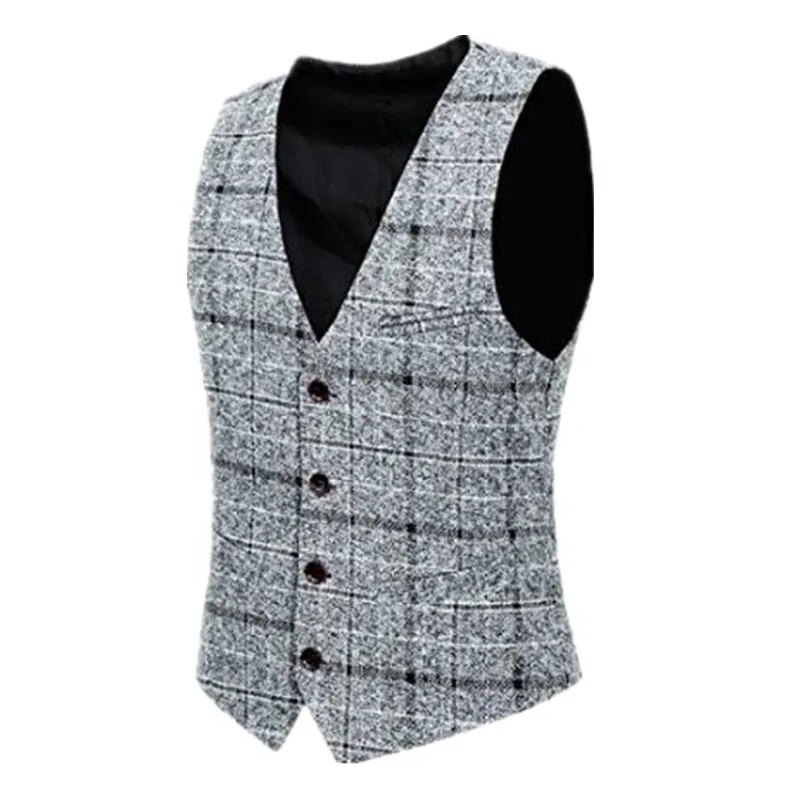 YFFUSHI 2018 Men Vest Red Plaid Vest Single Breasted V neck Collar