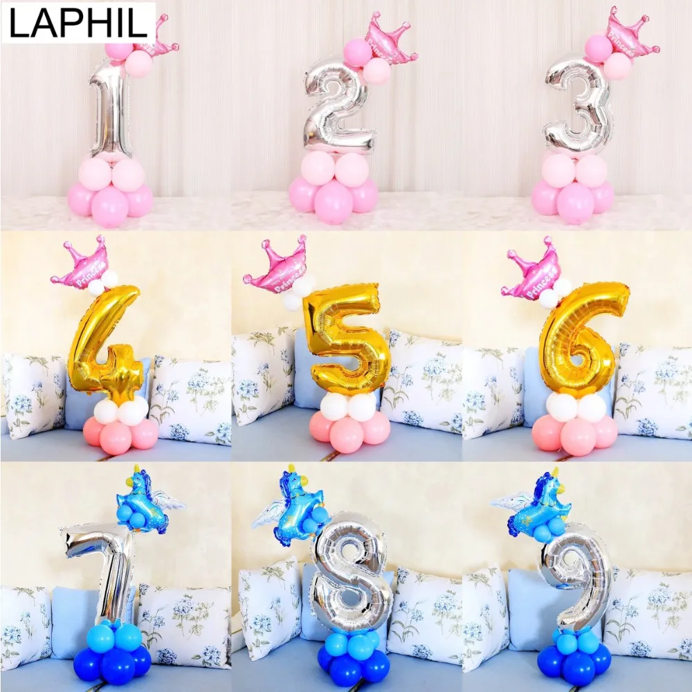 LAPHIL воздушные шары из фольги в виде цифр 17 шт. золотые серебряные единорог на день