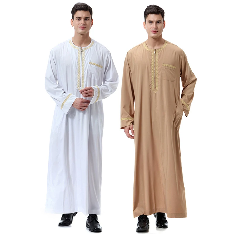 

Robe Long Sleeve Muslim Islam Saudi Arabia Clothing Men Arabic Abaya Thobe Pakistan National Costumes Kaftan Middle East Plus
