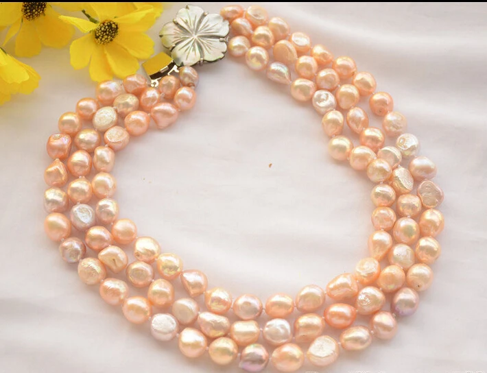 

>>>>z6300 3strands 15mm pink baroque freshwater cultured pearl necklace 19inch