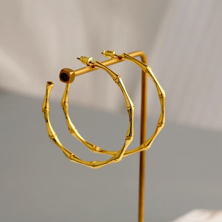 

European and American fashion INStrendy commuting simple large ring earrings copper-plated bamboo personality Hoop Ring Earrings